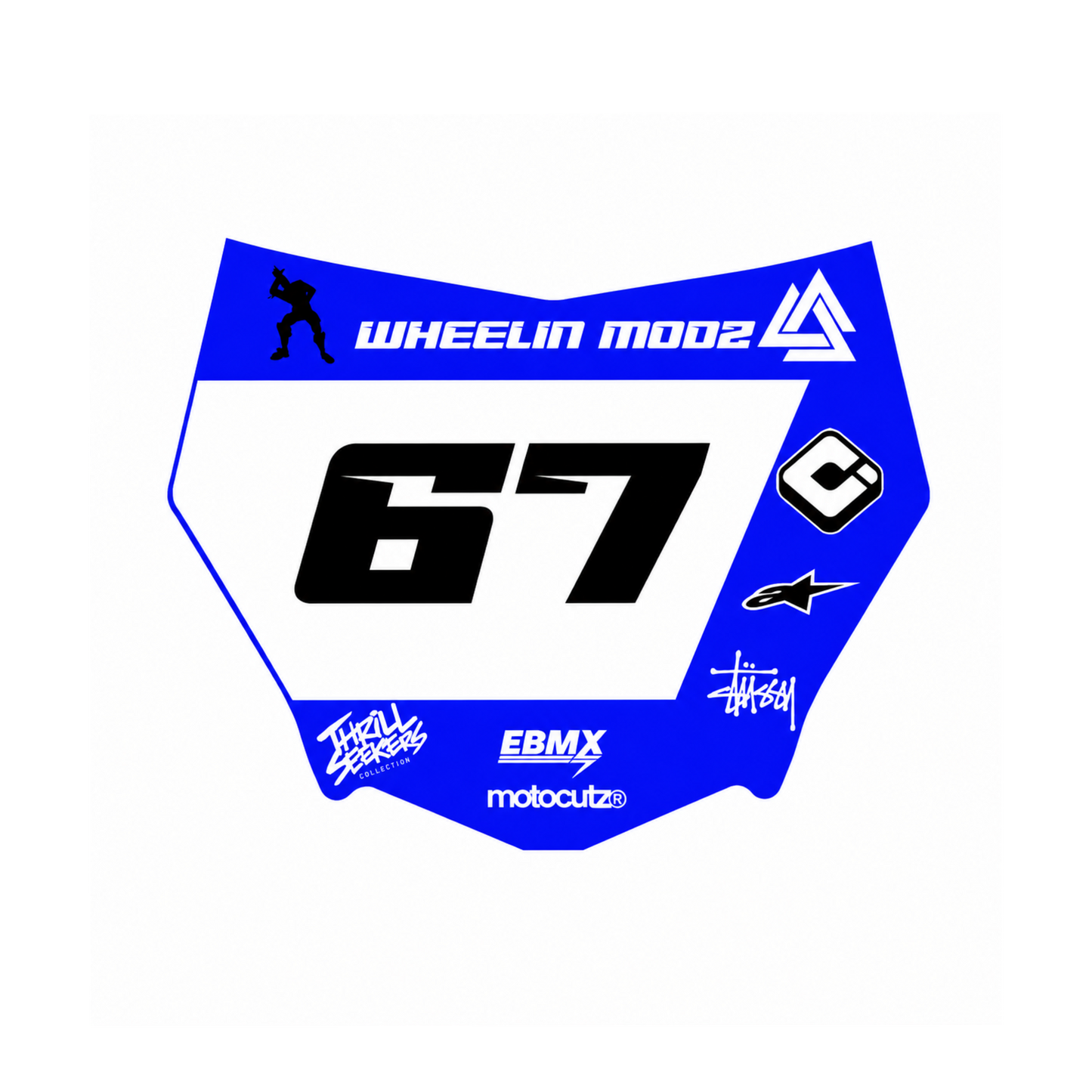 Blue and white Motocutz style decal